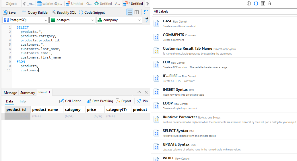 Navicat Query Builder Interface