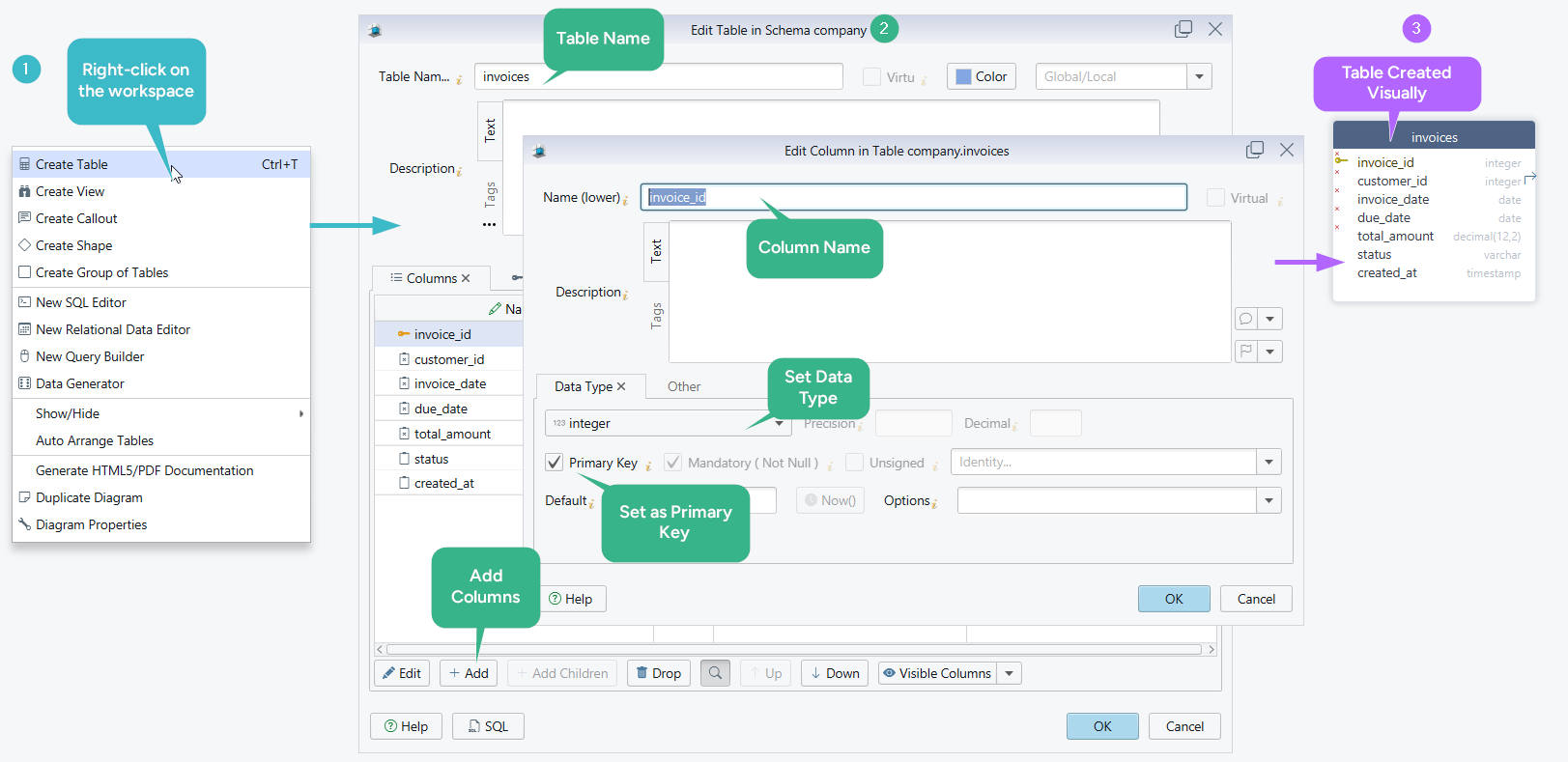 Create Table Visually