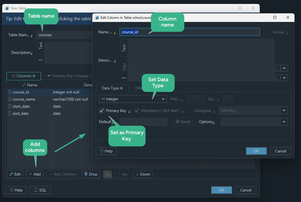 Create Table Visually