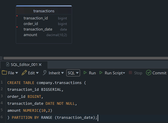 Visual Table Partitioned in DbSchema