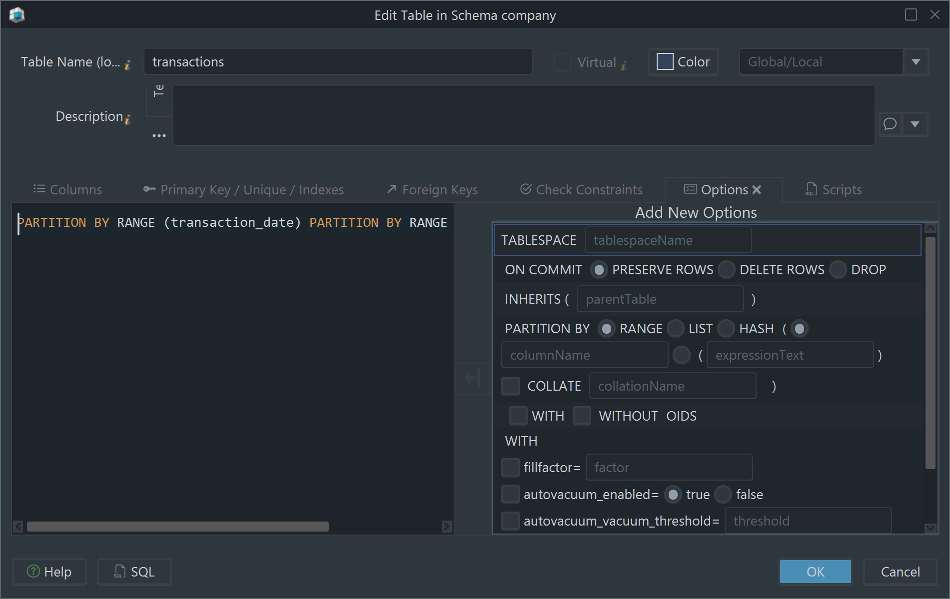 Visual Table Partitioned in DbSchema