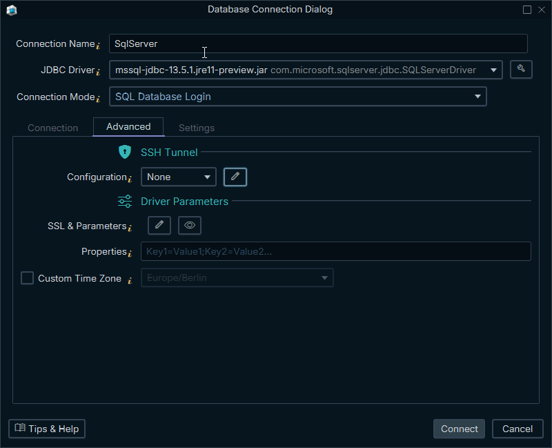 Connection Dialog URL Parameters