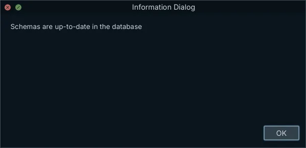 DbSchema reporting that the schemas are up to date in the database, the zero-difference result a post-deployment comparison should return