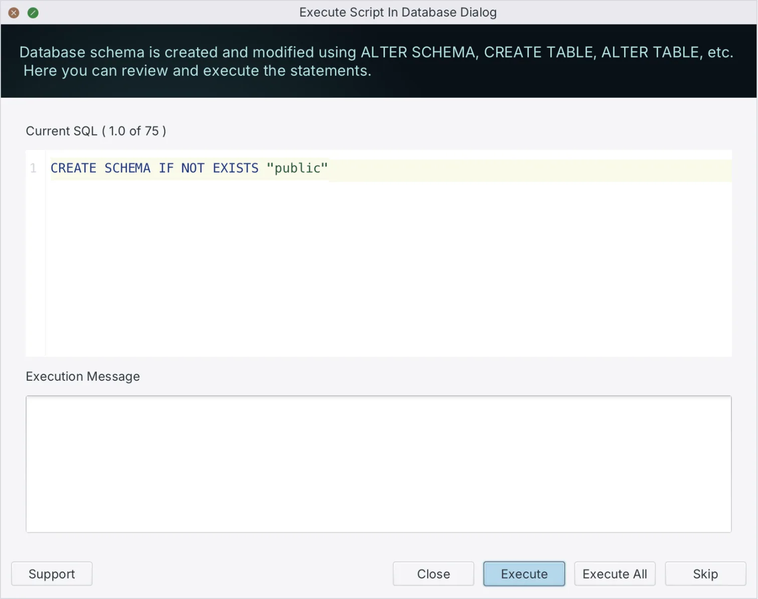 A generated migration script: the ALTER statements that bring the target schema in line with the model