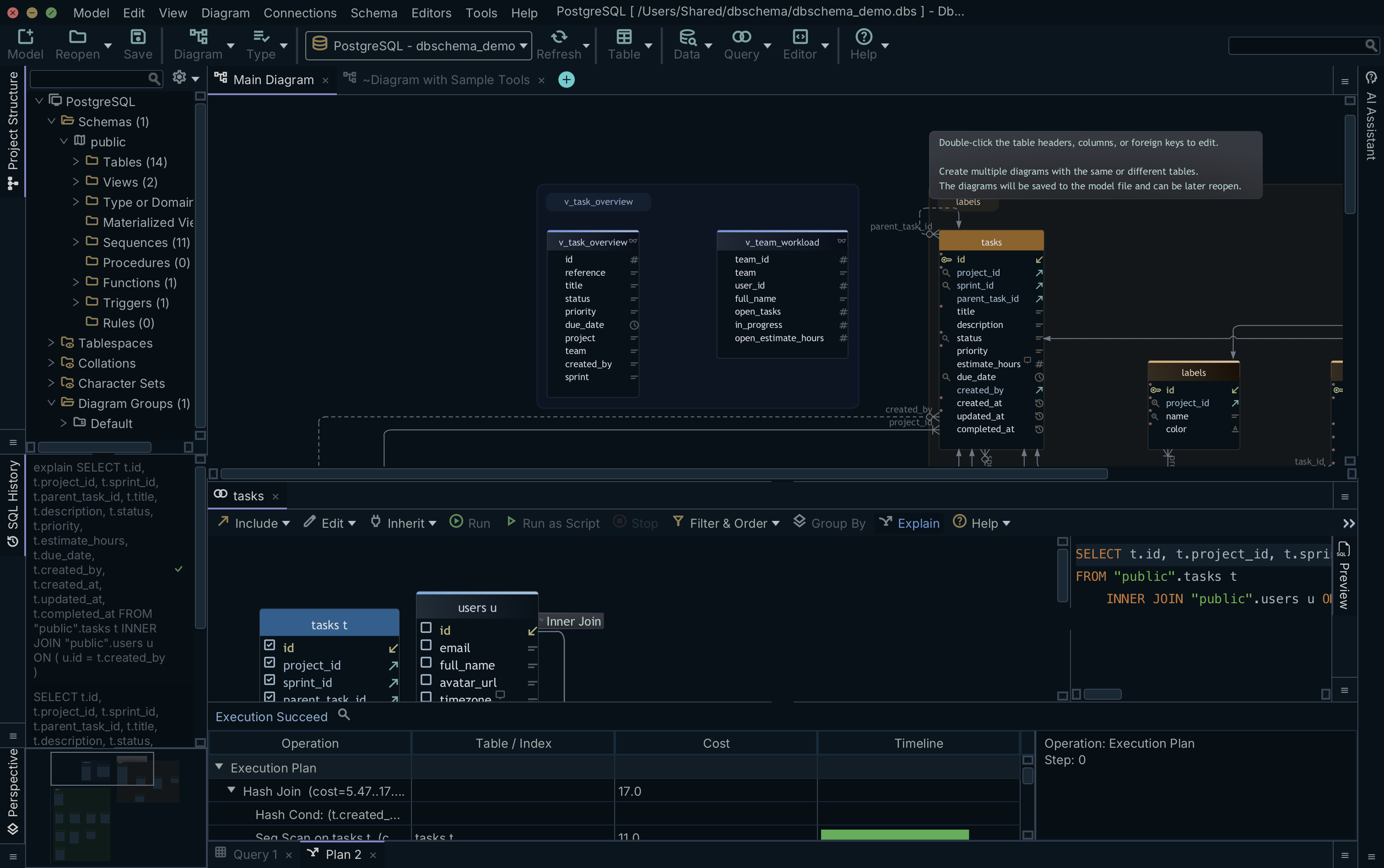 Execution plan for a visually built query, shown by Explain in DbSchema
