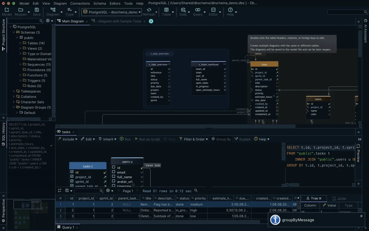 DbSchema Query Builder with Group By switched on and an aggregate function chosen for a column