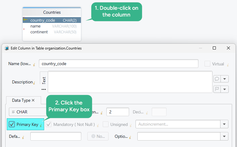 DbSchema Primary Key 