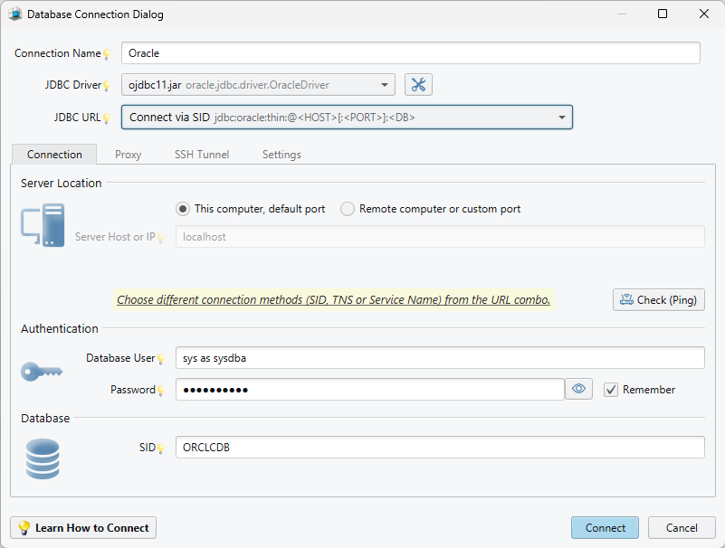 Local Connection via SID in Oracle