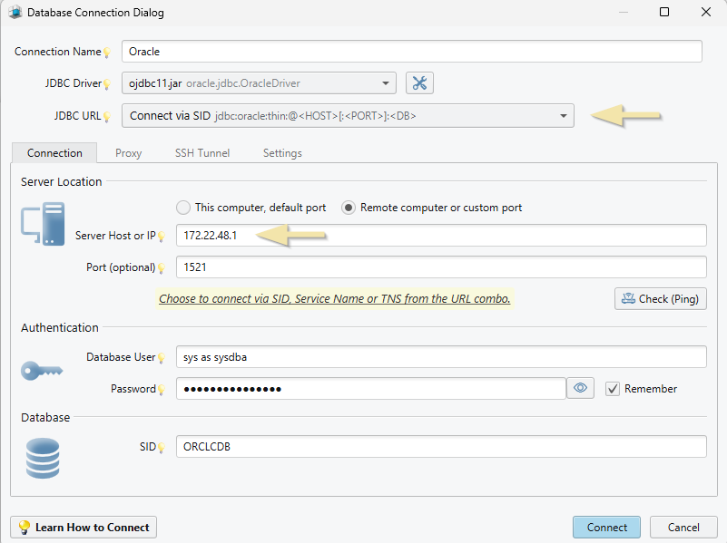 Remote Connection via SID in Oracle