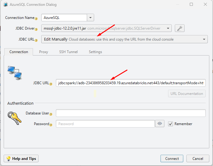 Copy the JDBC URL in the DbSchema connection dialog