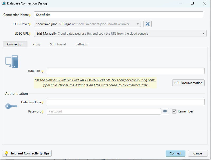 Snowflake Connection Dialog