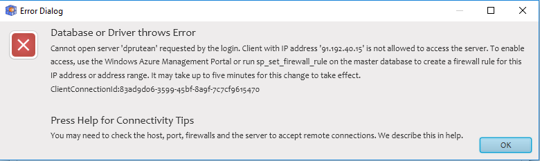 Setup rule allow connections through firewall to AzureSQL