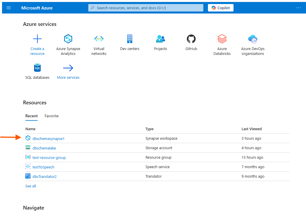 Azure Synapse portal