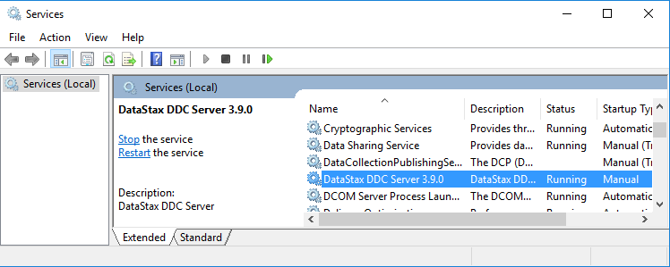 How to restart the DataStax service on Windows