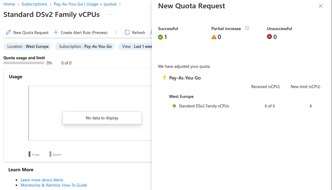 Successful DataBricks vCPU quota request