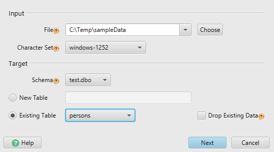 Import data into the database