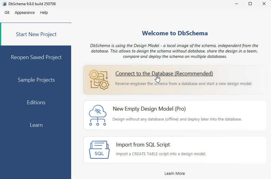 Connect to Database in DbSchema