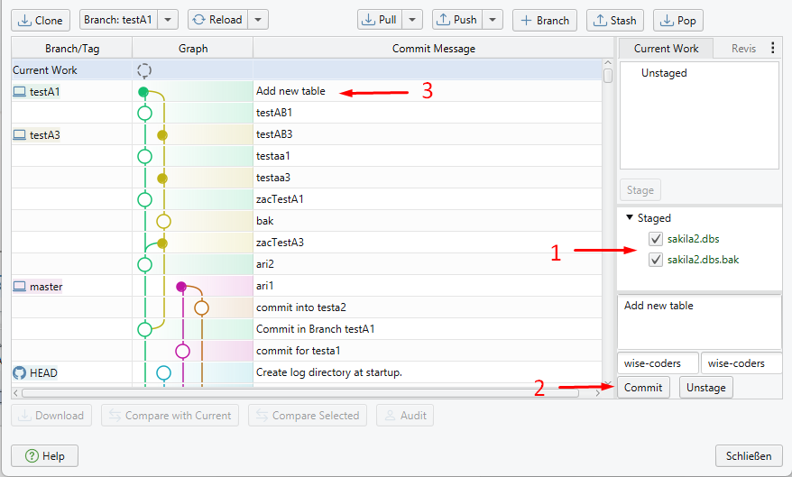 GIT Commit using DbSchema