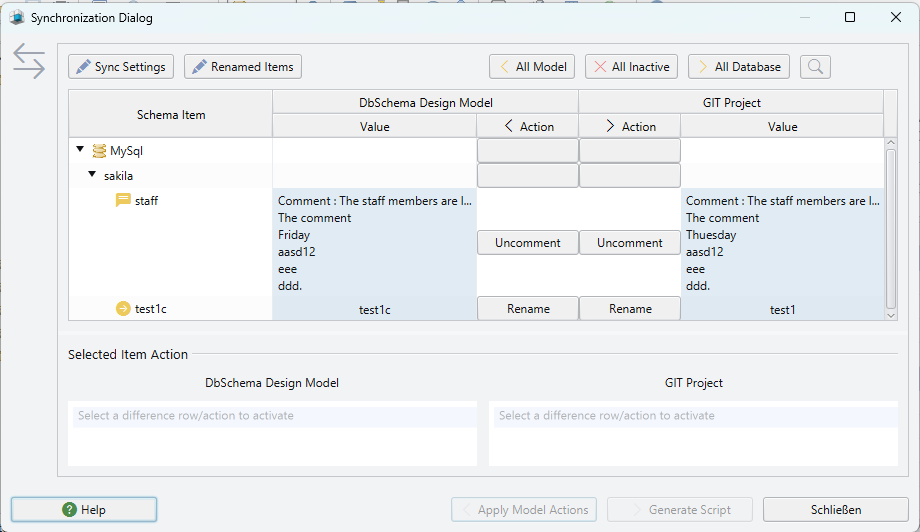 Compare the design model from two revisions