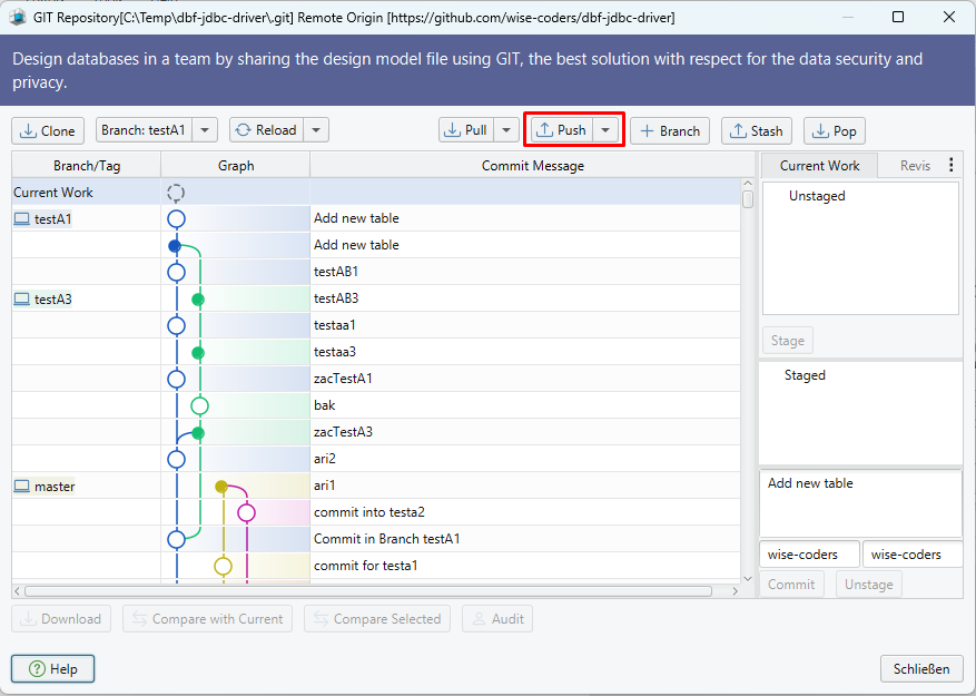 GIT Push using DbSchema