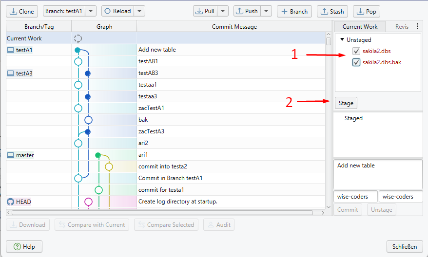 GIT Stage using DbSchema