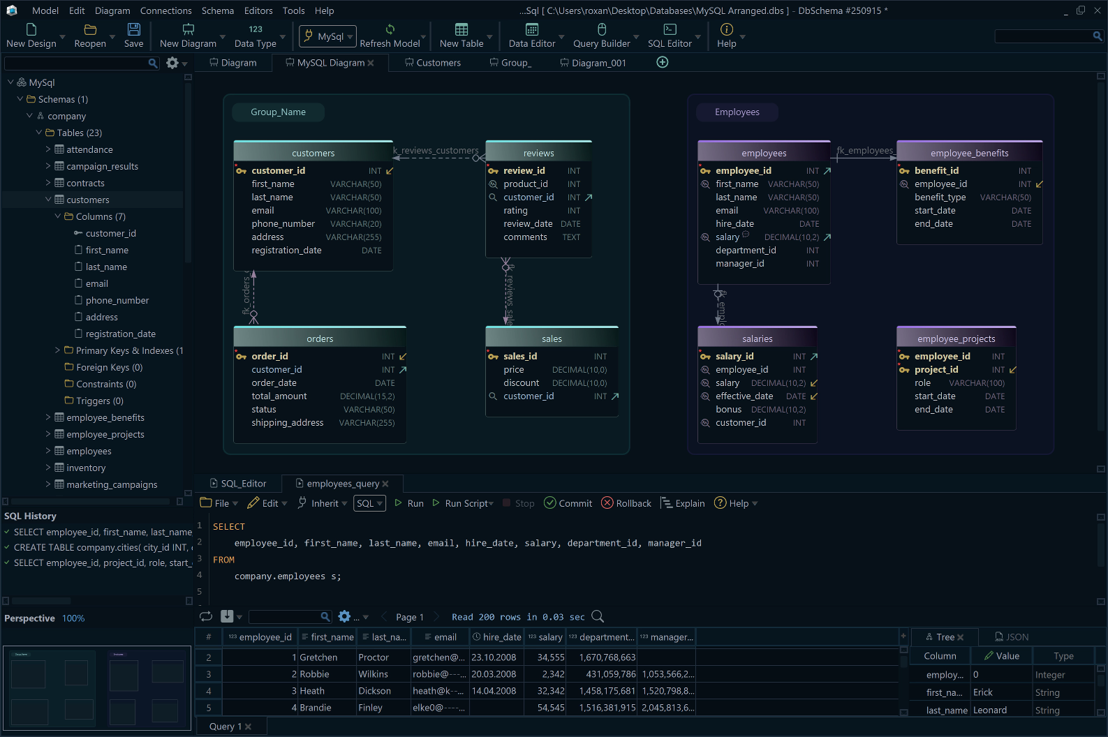 DbSchema application window overview