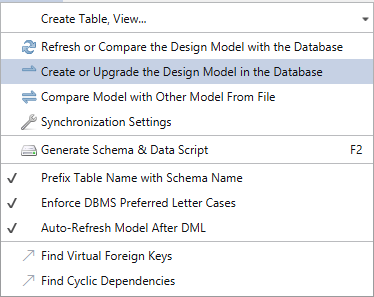 Create or Upgrade schema in the database
