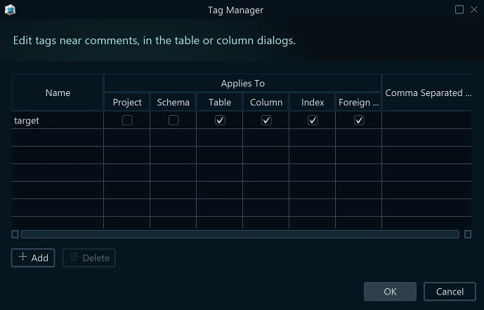 Comment tags dialog for custom key-value attributes