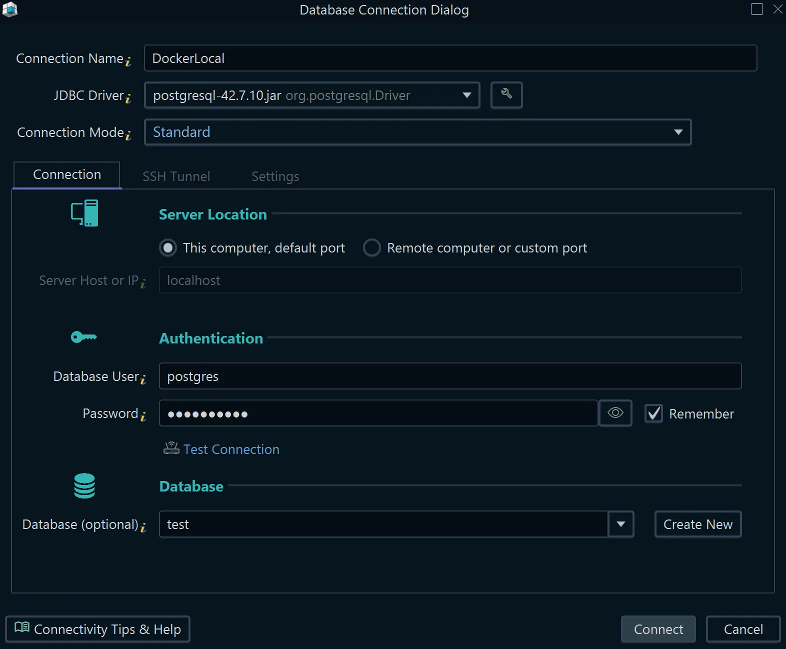 DbSchema Connection Dialog