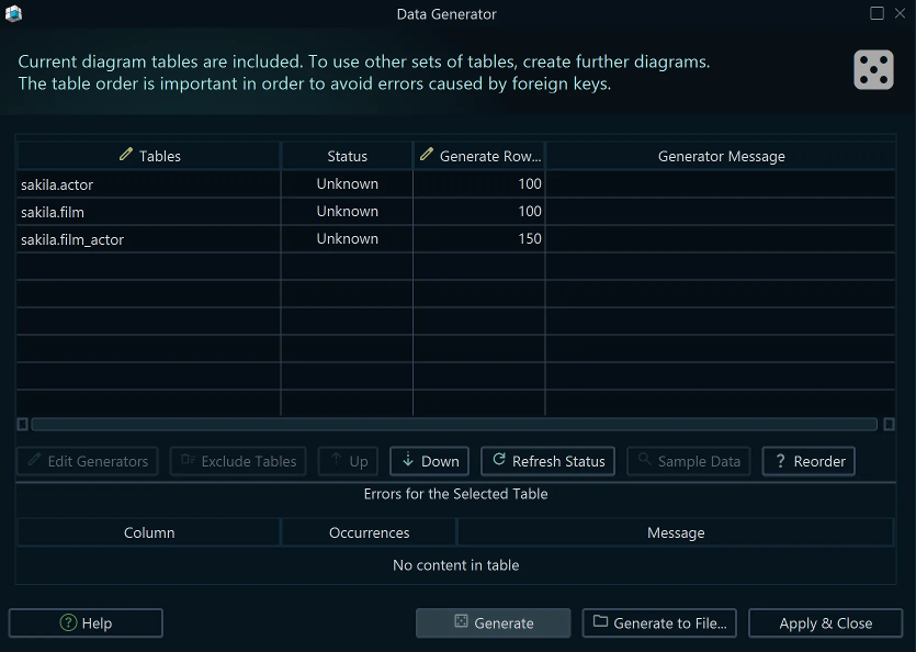Data Generator Dialog