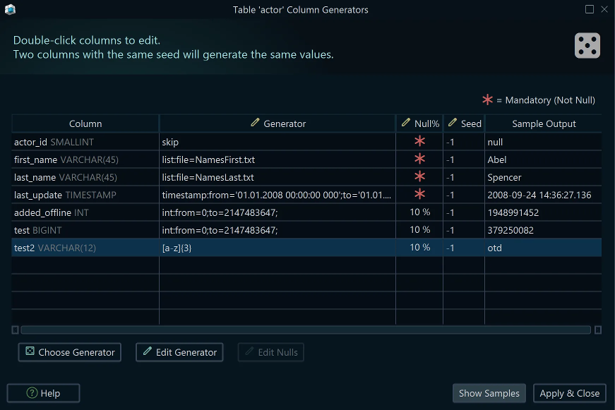 Edit Column Patterns Dialog