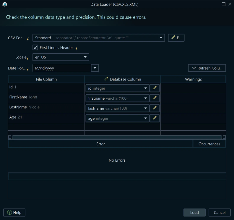 Data Loader &mdash; column mapping dialog