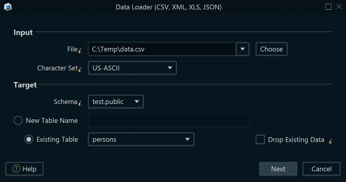 Data Loader &mdash; choose file dialog