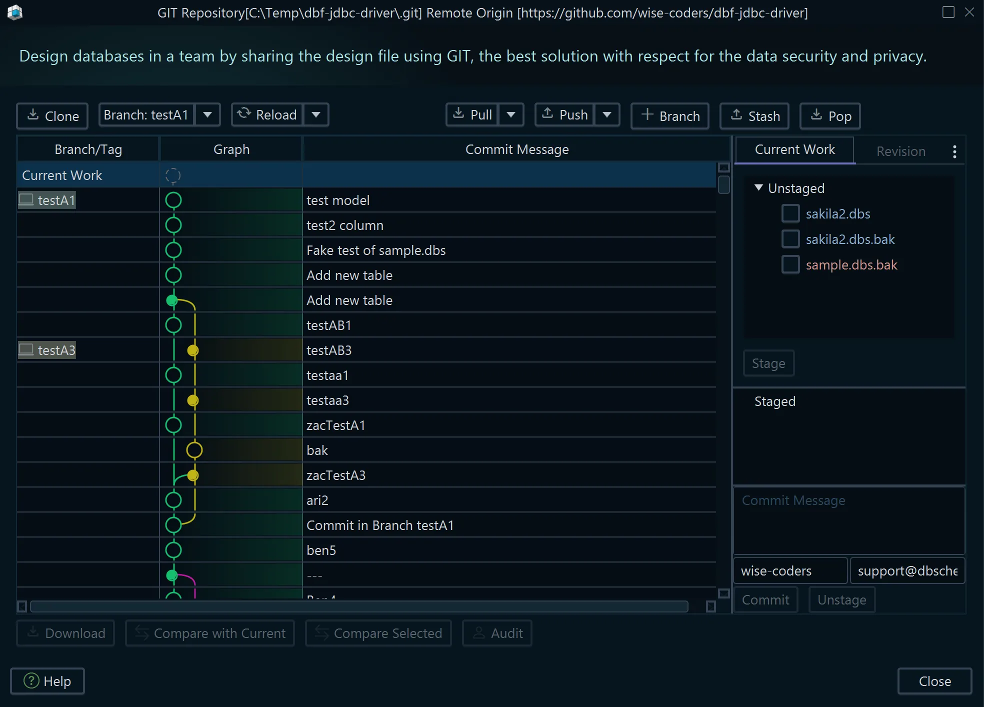 Git dialog in DbSchema