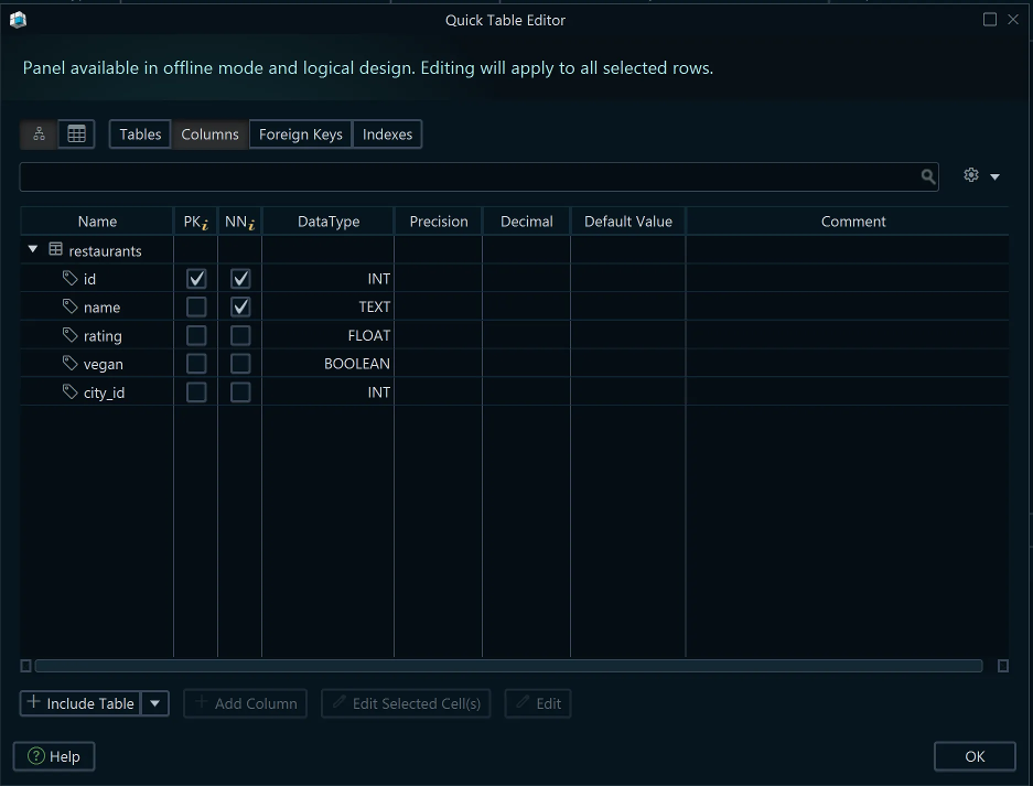 Quick Editor in the diagram