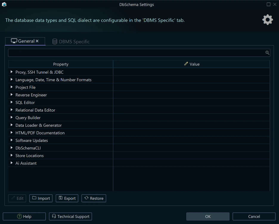 DbSchema Settings Dialog