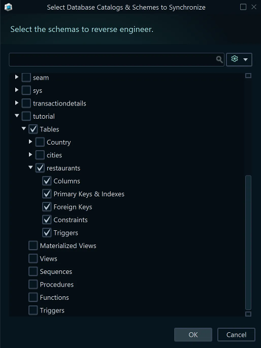 Choose schema for synchronization