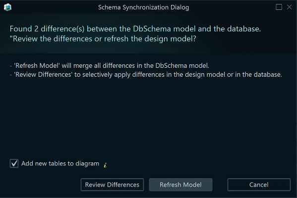 Review schema differences in DbSchema