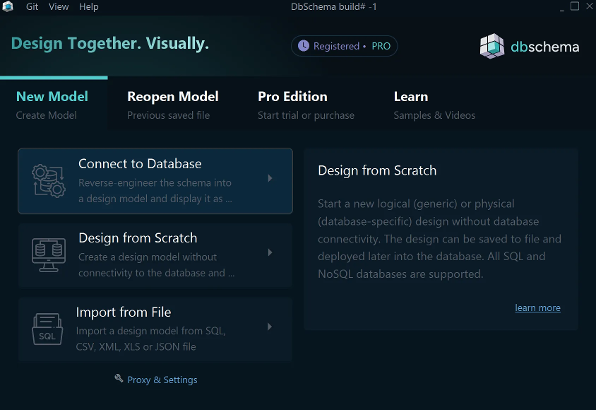 Welcome Screen showing all options