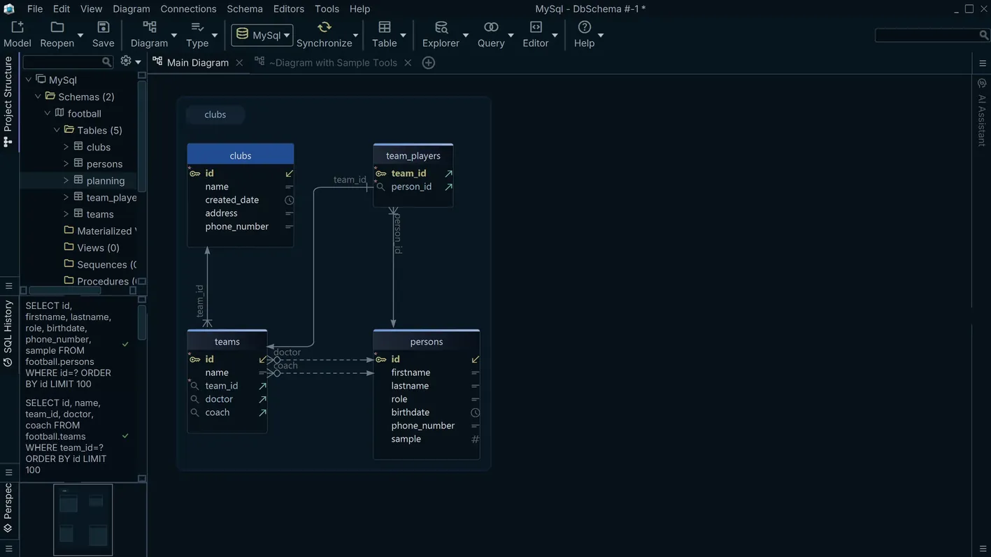 Visual query builder for MySql in DbSchema