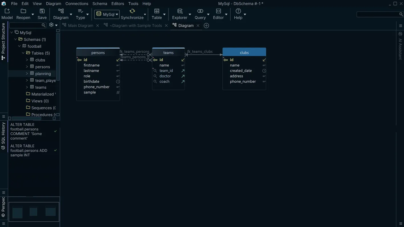 Schema synchronization for MySql in DbSchema