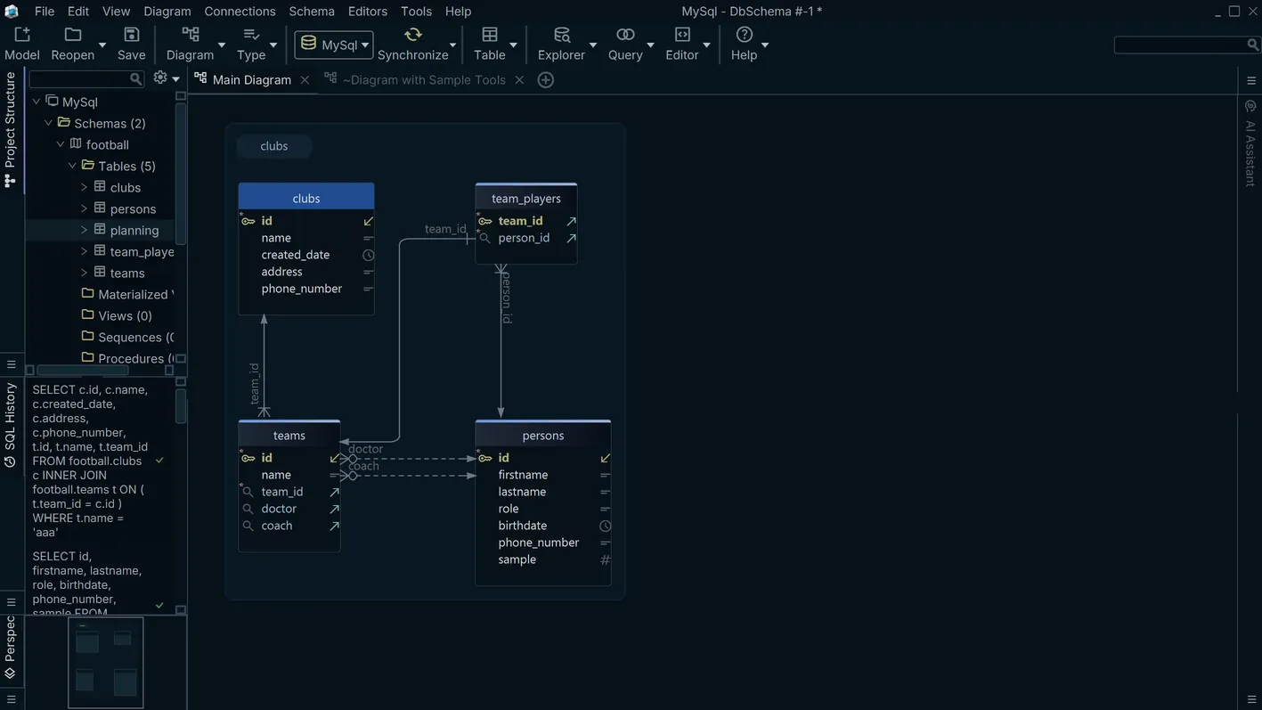 SQL editor for MySql in DbSchema