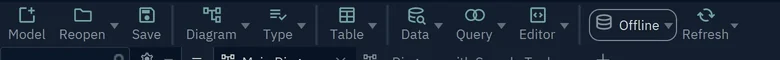The toolbar with the connection button showing Offline