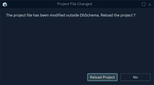 The Project File Changed dialog asking to reload the project, with the Reload Project button