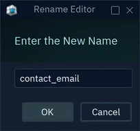 The rename dialog with the new name contact_email