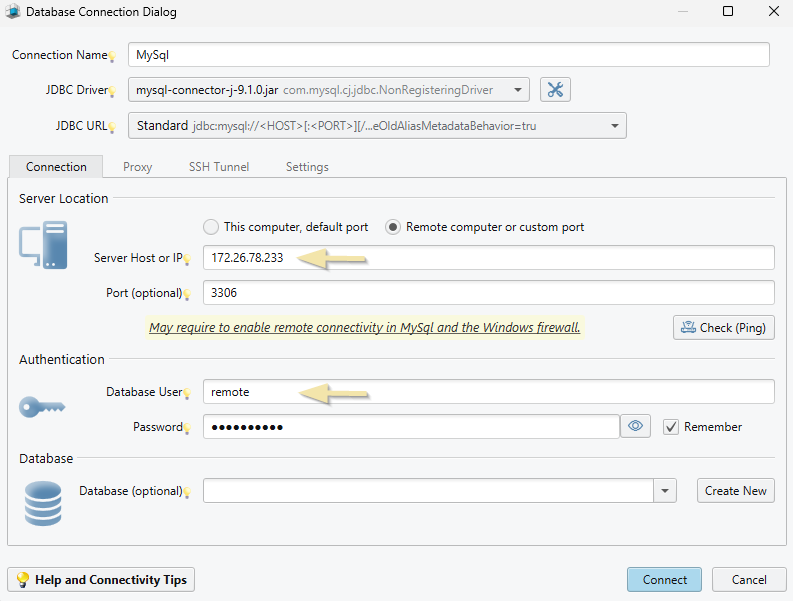 Remote Connection in MySQL