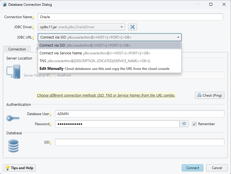 Oracle connection methods