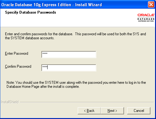 Enter Oracle password
