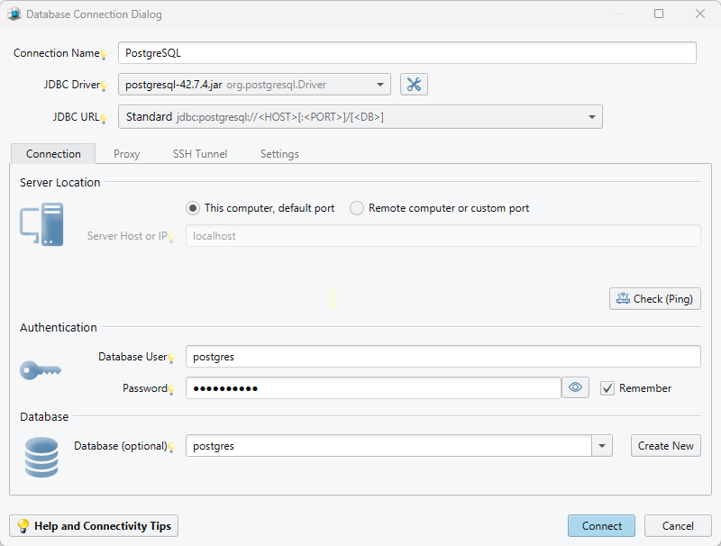 Local Connection in PostgreSQL