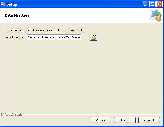 Choose PostgreSQL Data Directory